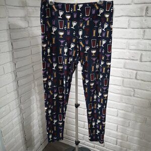 2 / $30.00 - She's Got Leggz Curvy Ladies Navy with Drink Glass Print Leggings